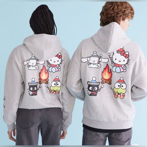 Hello Kitty Campfire Friends Sweater Oversized Cotton Gray Hoodie Large - Picture 1 of 8